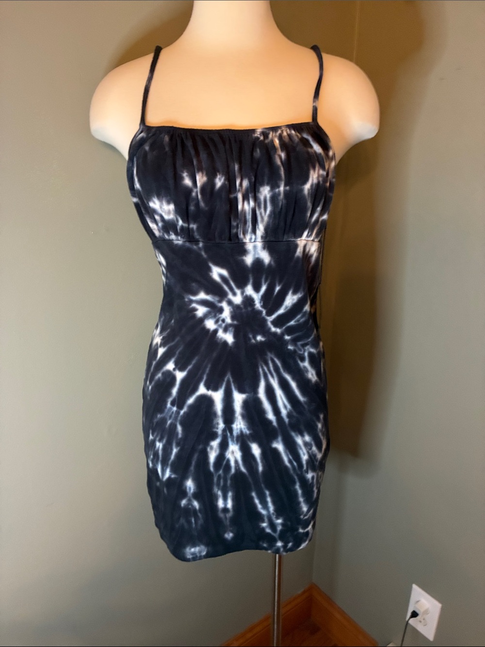 Forever 21 Black & White Tie-Dye Spaghetti Strap Mini Dress